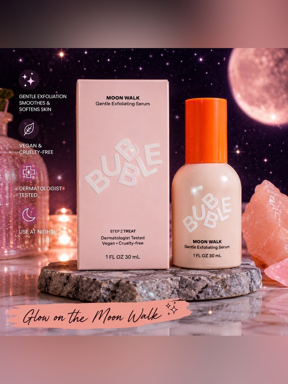 Bubble Moon Walk Gentle Exfoliating Serum 1 oz Vegan Cruelty Free NIB